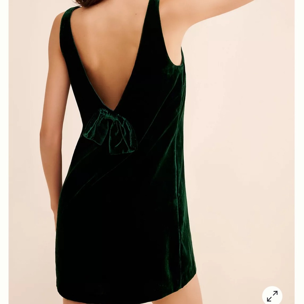 Anthropologie Forest Green Velvet Mini Dress with Back Bow